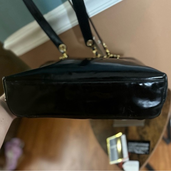 Chanel Vintage Black Patent Leather Chain Tote Shoulder Bag - Picture 9 of 12